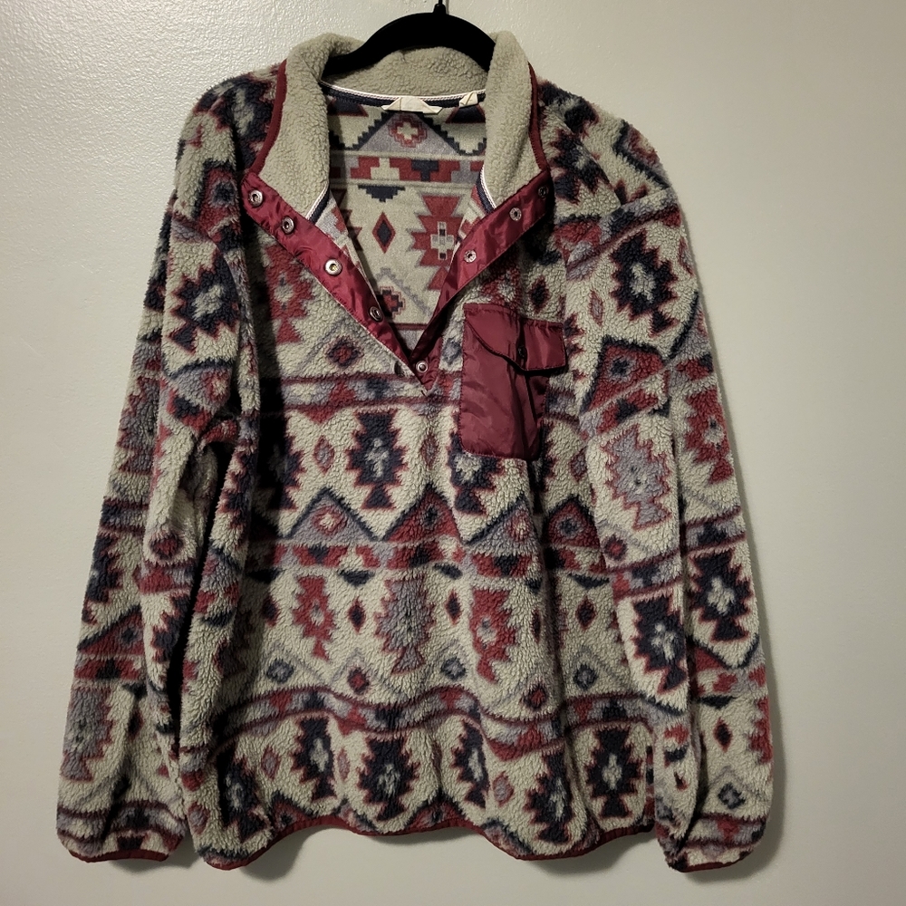 Size XXL Weatherproof Vintage Gray/Maroon/Blue Fleece Pullover
